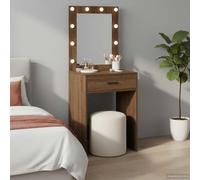 Dressing Table Brown Oak Look Made of Wood Material 50 x 41 x 135 cm with LED Lighting, Flat Mirror, 2 Drawers, Storage Space and USB Connection for Bedroom and Cosmetic Area