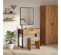 Dressing Table Brown Solid Mango Wood 90x50x75 cm Industrial Bedroom with Mirror