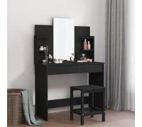 Dressing table elegant black engineered wood with mirror 2 drawers 96x39x142 cm