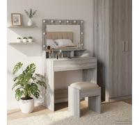 Dressing Table Grey Sonoma Wood Material 78.5 x 41 x 135 cm with LED Lighting Mirror Storage Space and Drawer Makeup Table Organiser for Bedroom and Bathroom Cosmetic Styling Furniture