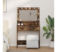 Dressing Table Makeup Desk Vanity Set with LED Lights Mirror & 2 Drawers Shelf