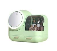 Dressing Table Makeup Organizer Box with LED Mirror and Fan, Large Capacity Cosmetic Storage Display Case, Waterproof and Dustproof Skincare Organizer for Bathroom,Vanity Dresser, Bedroom Storage Box