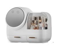 Dressing Table Makeup Organizer Box with LED Mirror and Fan, Large Capacity Cosmetic Storage Display Case, Waterproof and Dustproof Skincare Organizer for Bathroom,Vanity Dresser, Bedroom Storage Box