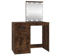 Dressing Table Makeup Vanity with LED Smoked Oak Engineered Wood vidaXL