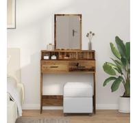 Dressing table Old wood 79x41x140cm Engineered wood 2 Drawers Large Mirror Matte