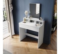 (Dressing Table Only) Elegant White Dressing Table with Mirror, Makeup Vanity Desk with Storage Compartments & 2 Drawers, Compact Design