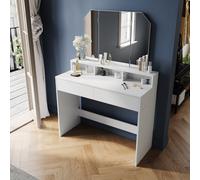 (Dressing Table Only) Elegant White Dressing Table with Tri-Fold Adjustable Mirror, Makeup Vanity Desk with Storage Compartments & Drawers