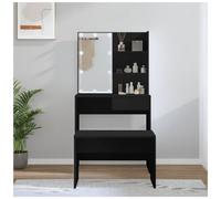 Dressing Table Set Black Engineered Wood/Acrylic 74.5x40x141cm LED Stool Vanity
