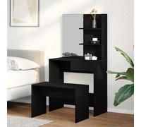 Dressing Table Set Black Oak 74.5 x 40 x 141 cm Engineered Wood w/ Drawer Stool