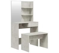 Dressing Table Set Concrete Grey with Stool 74.5 x 40 x 141 cm Wood Composite Makeup Table with Mirror and Storage Space for Bedroom Girls Room Bathroom Modern Design Versatile Shelf