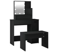 Dressing Table Set Makeup Vanity with LED Black Engineered Wood vidaXL
