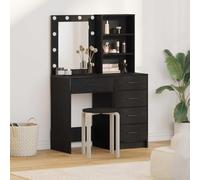 Dressing Table Set of 2 Black Wood Material 50 x 41 x 135 cm with LED Lighting, Drawer, Shelf, Storage Space for Bedroom, Makeup and Cosmetics, Modern Dressing Table with Storage Compartment