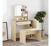 Dressing Table Set - Sonoma Oak 86.5x35x136cm Engineered Wood Vanity with Stool.