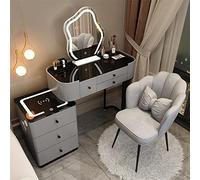 Dressing Table Set with Flip-Top LED Lights Bluetooth Speaker Rolling Stool & Wireless Charging - Dimmable ty Desk for Modern Home