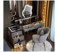 Dressing Table Set with Flip-Top LED Lights Rolling Stool 60cm Makeup Desk Wireless Charging Station & Bluetooth Speaker for Stylish Makeup Room
