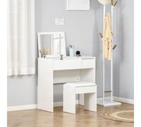 HOMCOM Dressing Table Set with Flip-up Mirror Padded Stool Dresser Sliding Drawer White, white