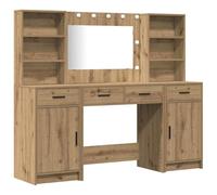 Dressing Table Set with LED Artisan Oak Wood Material, 3-Piece, 158.5 x 41 x 135 cm, with Acrylic Mirror, Drawers, Shelf, Lighting, Storage Space for Bedroom and Girls' Room