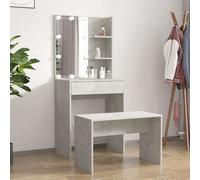 vidaXL Dressing Table Set with LED Concrete Grey Engineered Wood Makeup Table