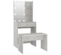 Dressing Table Set with LED Concrete Grey Engineered Wood Makeup vidaXL