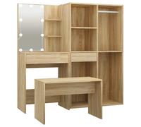 Dressing Table Set with LED Engineered Wood Vanity Desk Multi Colours vidaXL