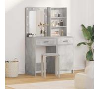 Dressing Table Set with LED Lighting and Door Concrete Grey Wood Material 50 x 41 x 135 cm 2 Pieces with Drawer and Shelf for Bedroom Girls Room Cosmetic Makeup Storage Space