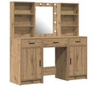 Dressing Table Set with LED Lighting, Artisan Oak Wood Material, 3-Piece with Acrylic Mirror, 3 Drawers, 6 Shelves, USB Power Supply