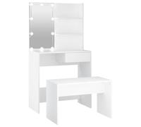 Dressing Table Set with LED Lighting, White Wood Composite, 74.5 x 40 x 141 cm, with Stool, Mirror, Drawer and USB Port, Storage Space for Bedroom, Cosmetics and Makeup