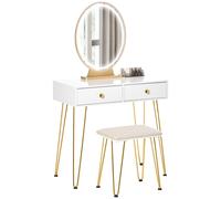 HOMCOM Dressing Table Set With LED Mirror & Stool 2 Drawers Makeup Desk - White - 80cmx40cmx136cm