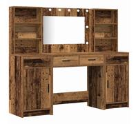 Dressing Table Set with Mirror Lights 3 pcs Engineered Wood Vanity vidaXL