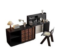 Dressing Table - Solid Wood Vanity Cabinet with Makeup Desk, High-End 2-in-1 Storage Furniture, Retro Style with Walnut Grain Finish