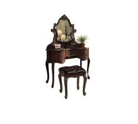Dressing Table, Solid Wood Vanity Desk with Storage, Hand Carved Makeup Station, Compact Writing Desk for Home Office, Space Saving Furniture