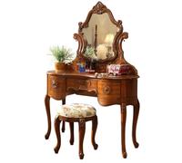 Dressing Table, Solid Wood Vanity Desk with Storage, Hand Carved Makeup Station, Compact Writing Desk for Home Office, Space Saving Furniture