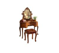 Dressing Table, Solid Wood Vanity Desk with Storage, Hand Carved Makeup Station, Compact Writing Desk for Home Office, Space Saving Furniture