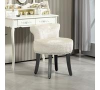 HOMCOM Dressing Table Stool with Rubber Wood Legs, Ice Velvet Vanity Stool for Living Room Bedroom, Beige