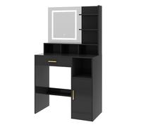 Dressing Table, Vanity Desk with Mirror, LED Lights and Drawers, Makeup Desk with Brightness Adjustable, Large Open Storage Areas TRURO BLACK