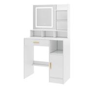 Dressing Table, Vanity Desk with Mirror, LED Lights and Drawers, Makeup Desk with Brightness Adjustable, Large Open Storage Areas TRURO WHITE