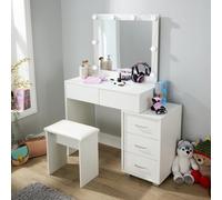 Dressing Table Vanity Makeup Desk Lighting Mirror Cushioned Stool