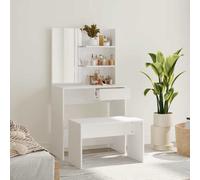 Dressing Table Vanity Set White Engineered Wood 74.5x40x141cm Mirror Stool Seat