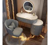 Dressing Table Vantity Table with Flip-top Mirror and Rolling Stool LED Lights Integrated Makeup,Elegant Vanity Table Set with Drawers Side Cabinet & Chair 3 Color Lights Makeup Station Larg