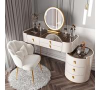 Dressing Table Vantity Table with Flip-top Mirror and Rolling Stool LED Lights Integrated Makeup,Illuminated Makeup Vanity Set with Mirror Large 100cm Dressing Table Drawer Storage Stool & 3