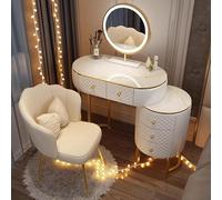 Dressing Table Vantity Table with Flip-top Mirror and Rolling Stool LED Lights Integrated Makeup,Large Modern Vanity Set with Drawers Side Cabinet & Chair 3 Light Makeup Table for Women - St