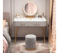 Dressing Table Vantity Table with Flip-top Mirror and Rolling Stool LED Lights Integrated Makeup,Makeup Vanity Table with Lights, Makeup Station with Stool, Dressing Table with 2 Drawers, Be
