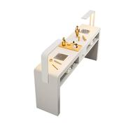 Dressing Table Vantity Table with Flip-top Mirror and Rolling Stool LED Lights Integrated Makeup,Manicure Table Station Home Salon Spa Nail Desk With Dust Collector & LED Lamp Nail Beauty Ma