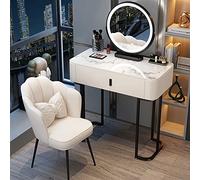 Dressing Table Vantity Table with Flip-top Mirror and Rolling Stool LED Lights Integrated Makeup,Modern Lighted Mirror Vanity Desk Set with Cushioned Stool White+Black L:80cm Makeup Dressing