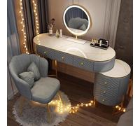 Dressing Table Vantity Table with Flip-top Mirror and Rolling Stool LED Lights Integrated Makeup,Stylish Gray Vanity Desk Set with Drawers & Side Cabinet 3 Color Makeup Table & Chair Spaciou