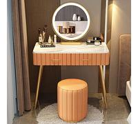 Dressing Table Vantity Table with Flip-top Mirror and Rolling Stool LED Lights Integrated Makeup,Touch Screen Lighted Vanity Desk with Stool & Drawer - Makeup Table for Bedroom & Dressing Ro