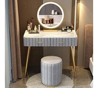 Dressing Table Vantity Table with Flip-top Mirror and Rolling Stool LED Lights Integrated Makeup,Touch Screen Lighted Vanity Desk with Drawer & Stool - Stylish Makeup Table for Bedroom or Dr