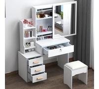 Dressing Table Vantity Table with Flip-top Mirror and Rolling Stool LED Lights Integrated Makeup,White Vanity Table with Sliding Mirror and LED Lighting Compact Makeup Desk with Drawers and