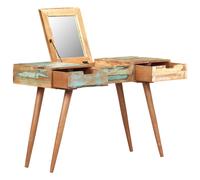 Dressing Table Walnut Solid Acacia Wood 112x45x76 cm Mirror with Hidden Drawers
