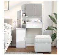 Dressing Table White 80x35x132 cm Engineered Wood 1 Drawer 7 Shelves Mirror Inc